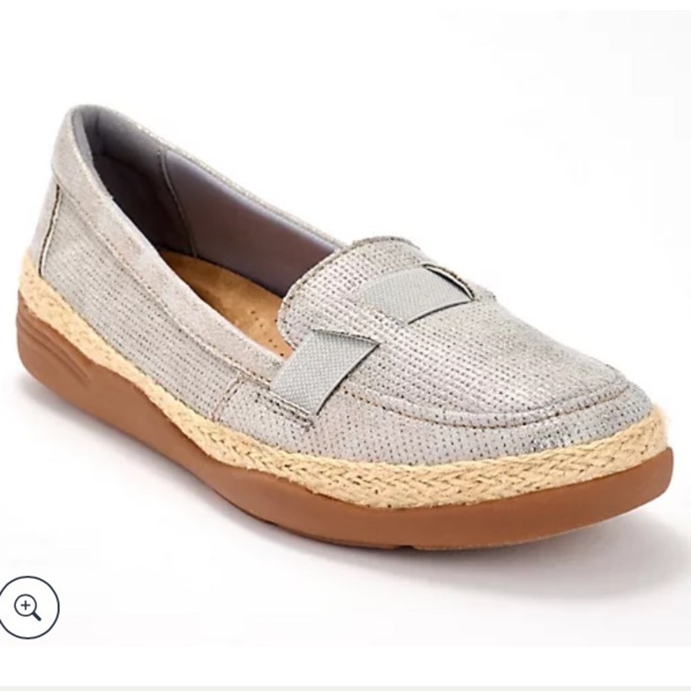 Clarks Collection Elaina Echo Pewter Leather Slip On Loafer 10 Wide New W/ Tag